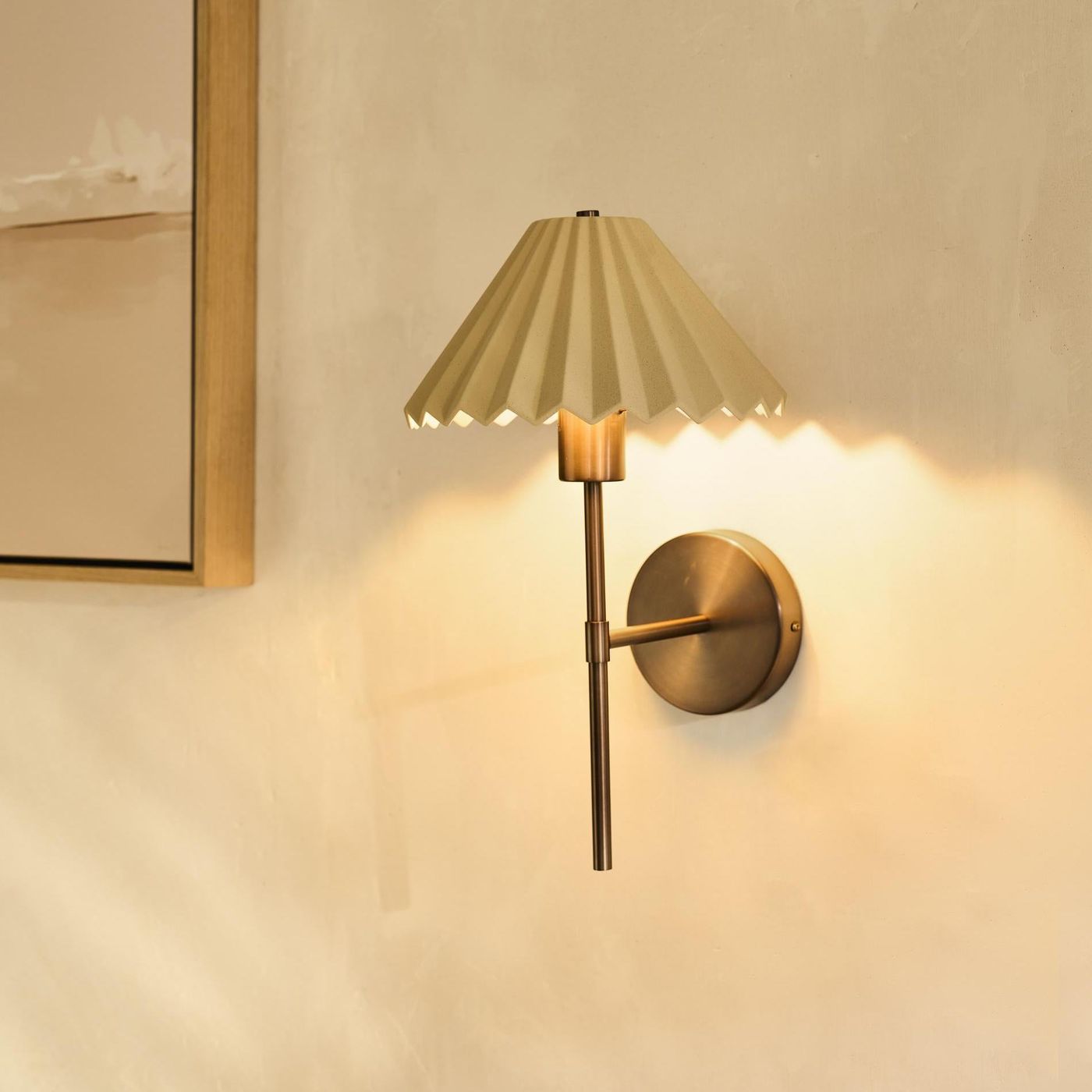 Wycombe Ceramic Umbrella  Pleated Wall Light in Natural finish