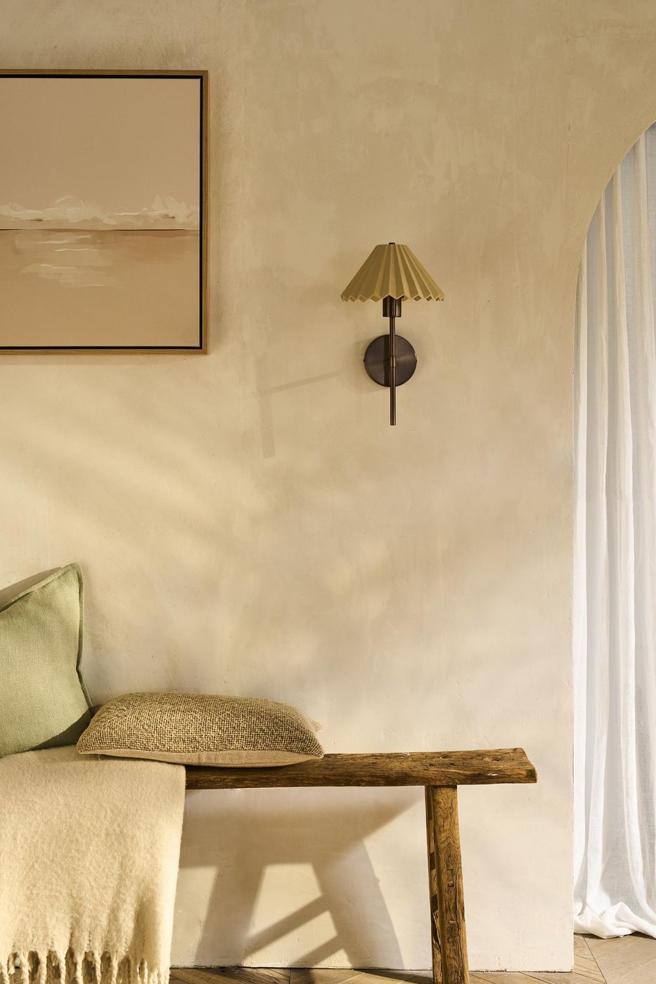 Wycombe Ceramic Umbrella  Pleated Wall Light in Natural finish