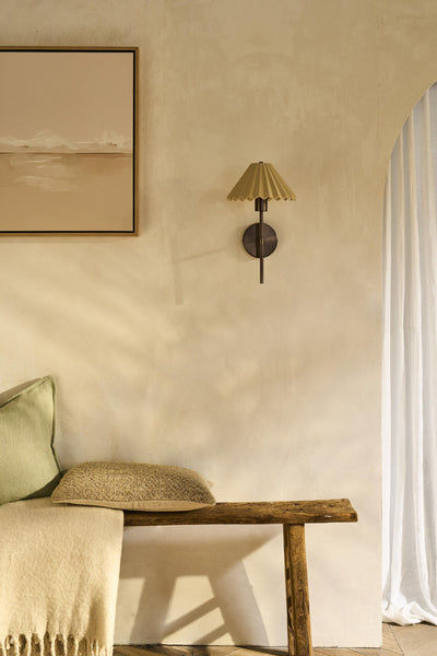 Wycombe Ceramic Umbrella  Pleated Wall Light in Natural finish