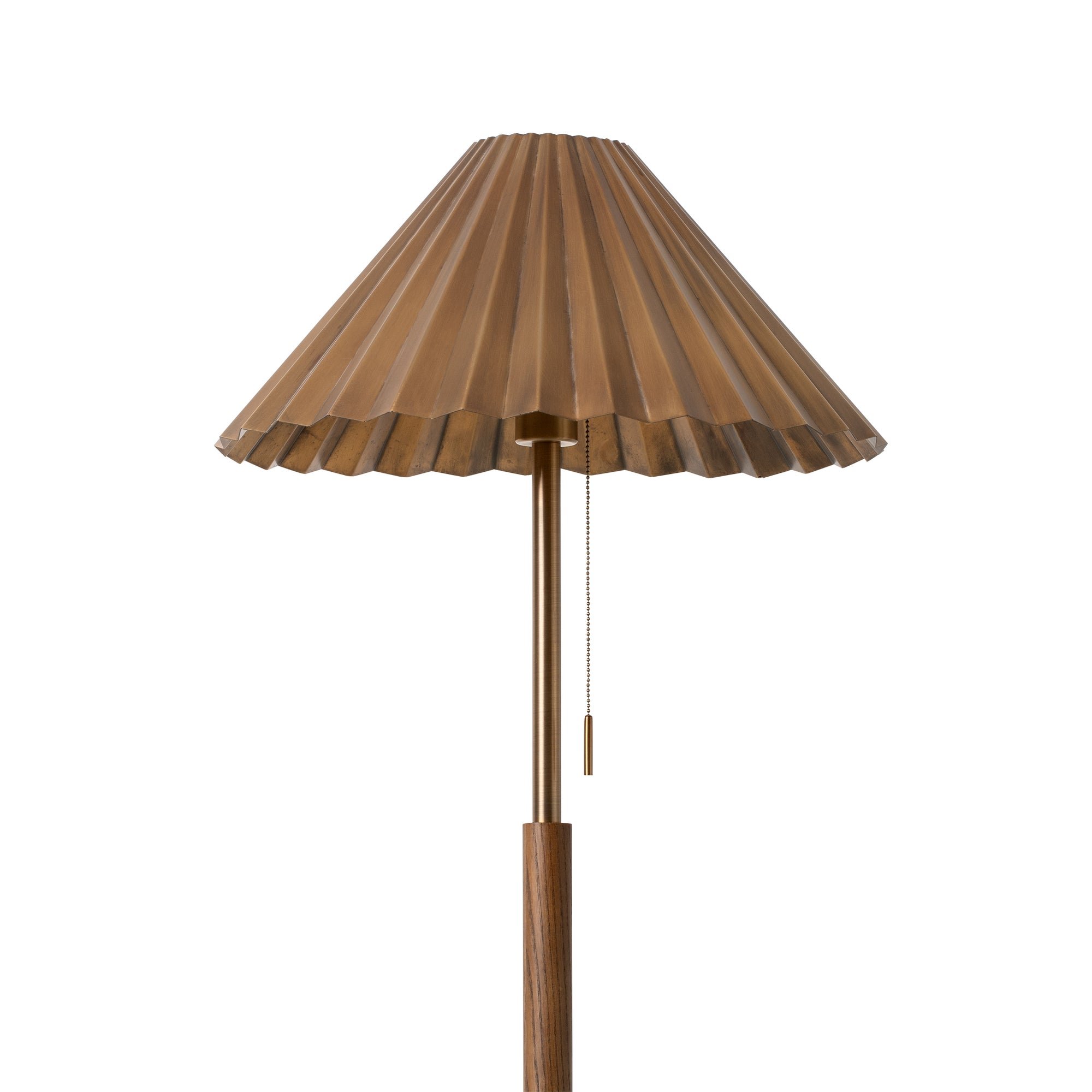 Wycombe Umbrella Pleated Floor Lamp in Brass close up of the shade