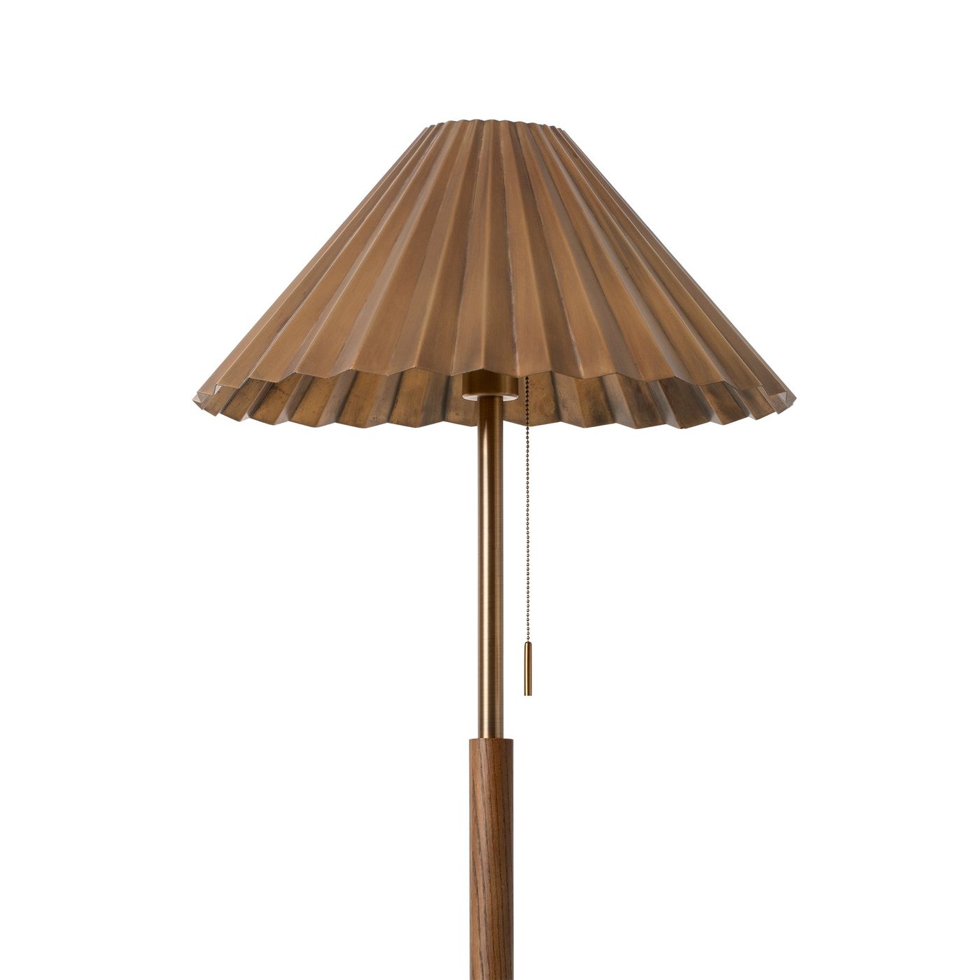 Wycombe Umbrella Pleated Floor Lamp in Brass close up of the shade