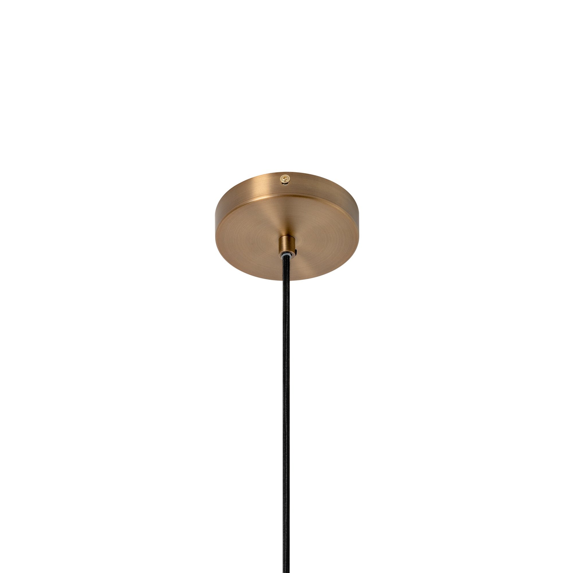 Wycombe Umbrella Pleated Pendant Light in Brass finish close up the ceiling rose