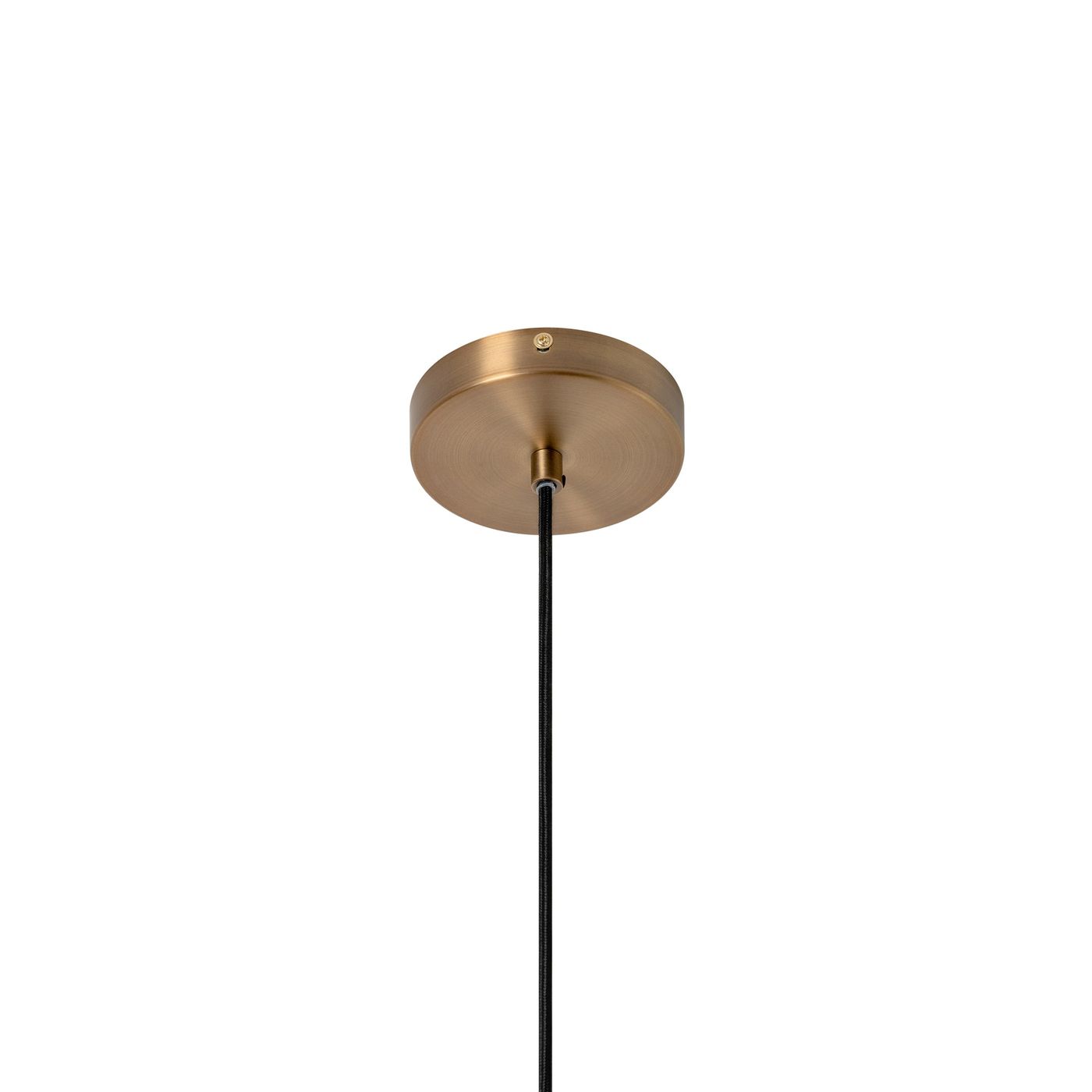 Wycombe Umbrella Pleated Pendant Light in Brass finish close up the ceiling rose