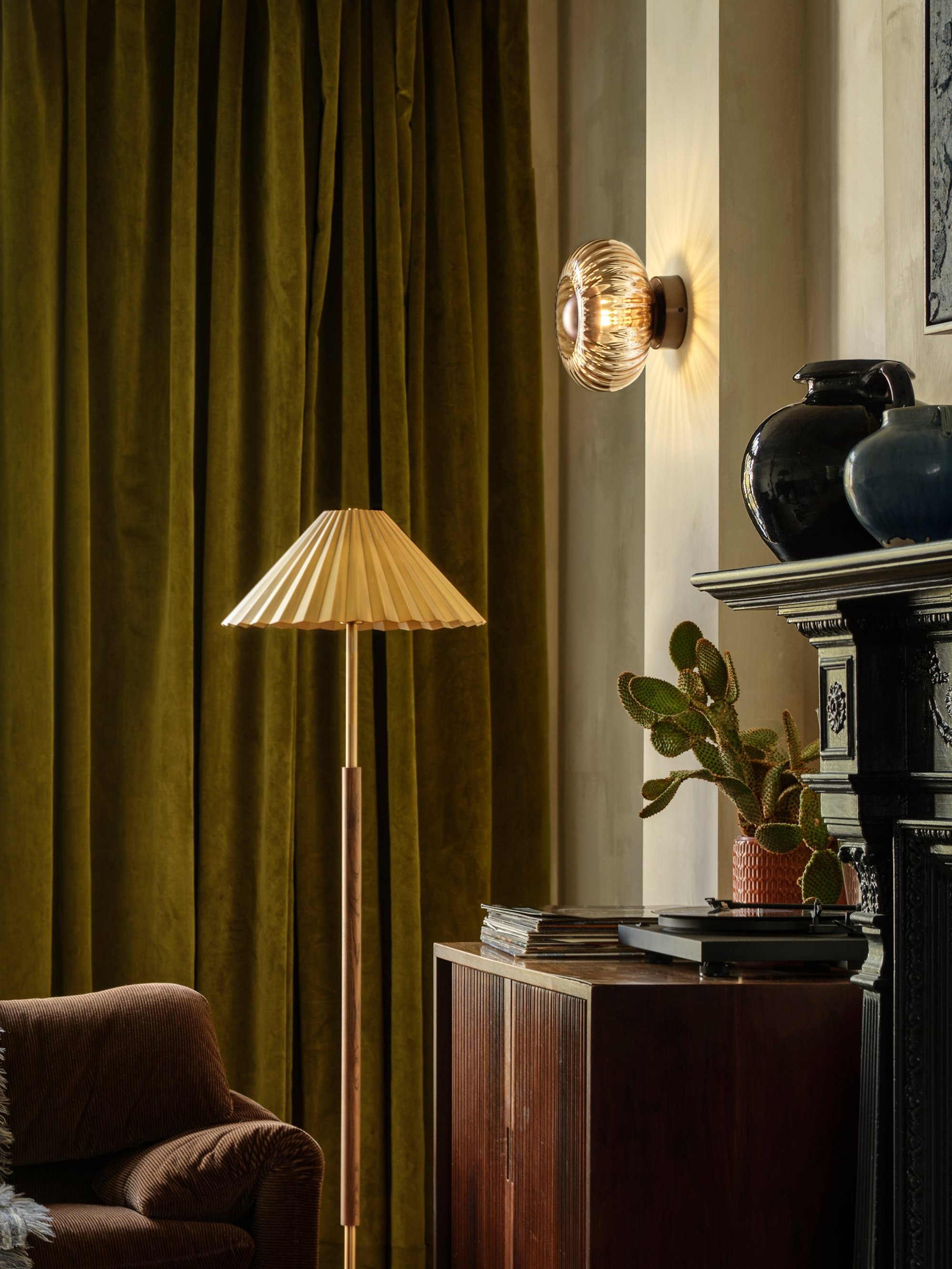 Wycombe Umbrella Pleated Floor Lamp in Brass