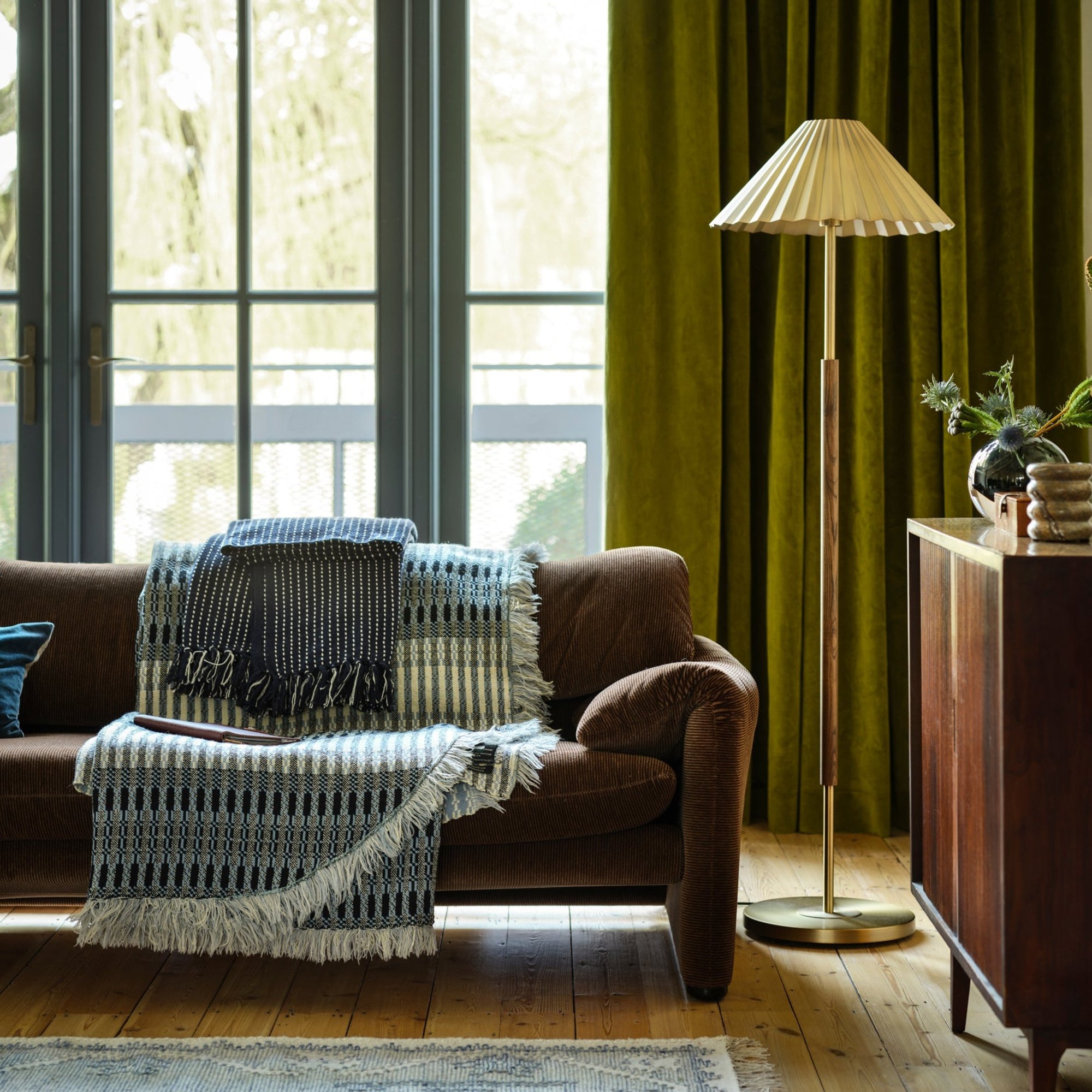 Wycombe Umbrella Pleated Floor Lamp in Brass