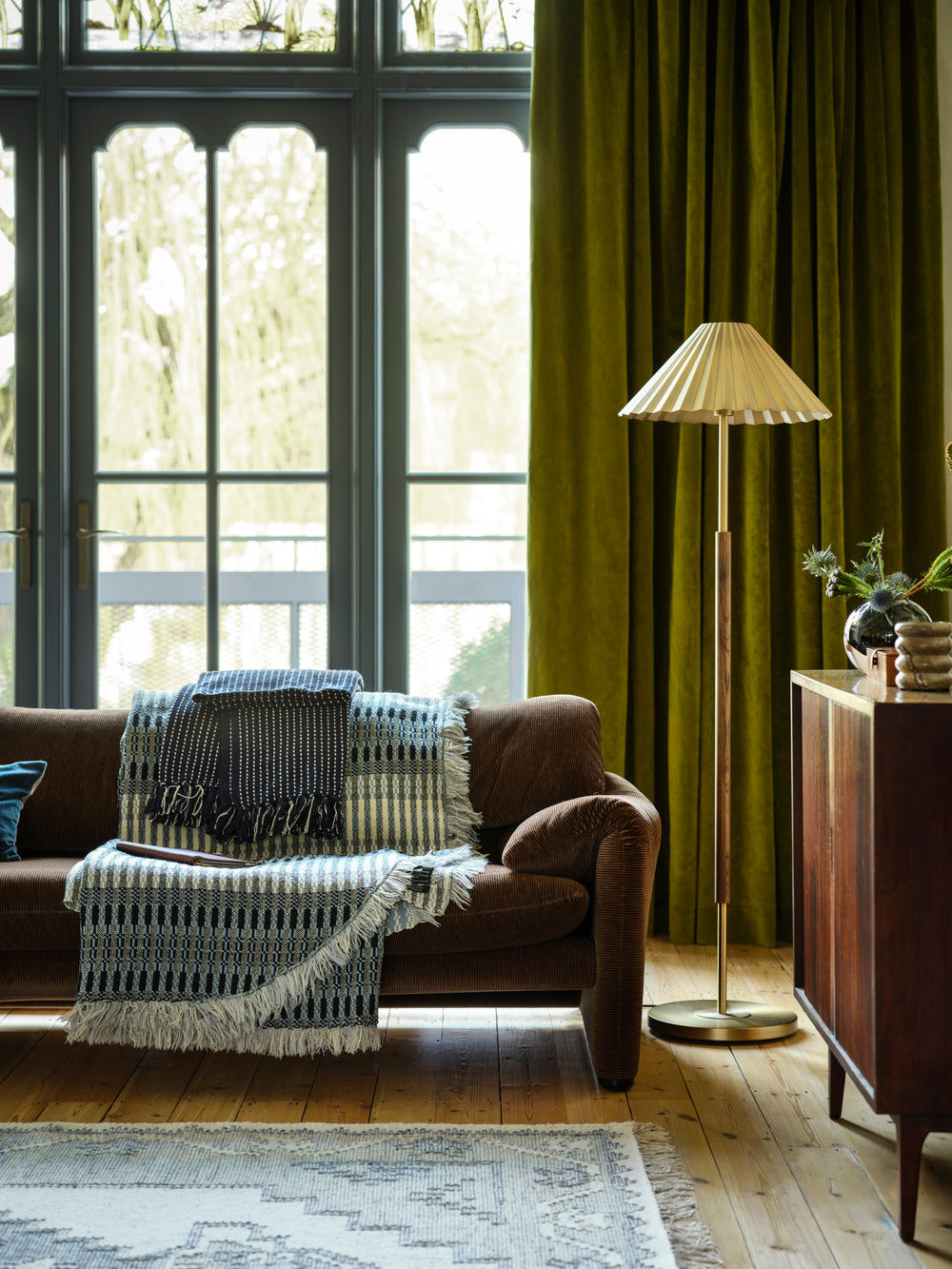 Wycombe Umbrella Pleated Floor Lamp - Brass