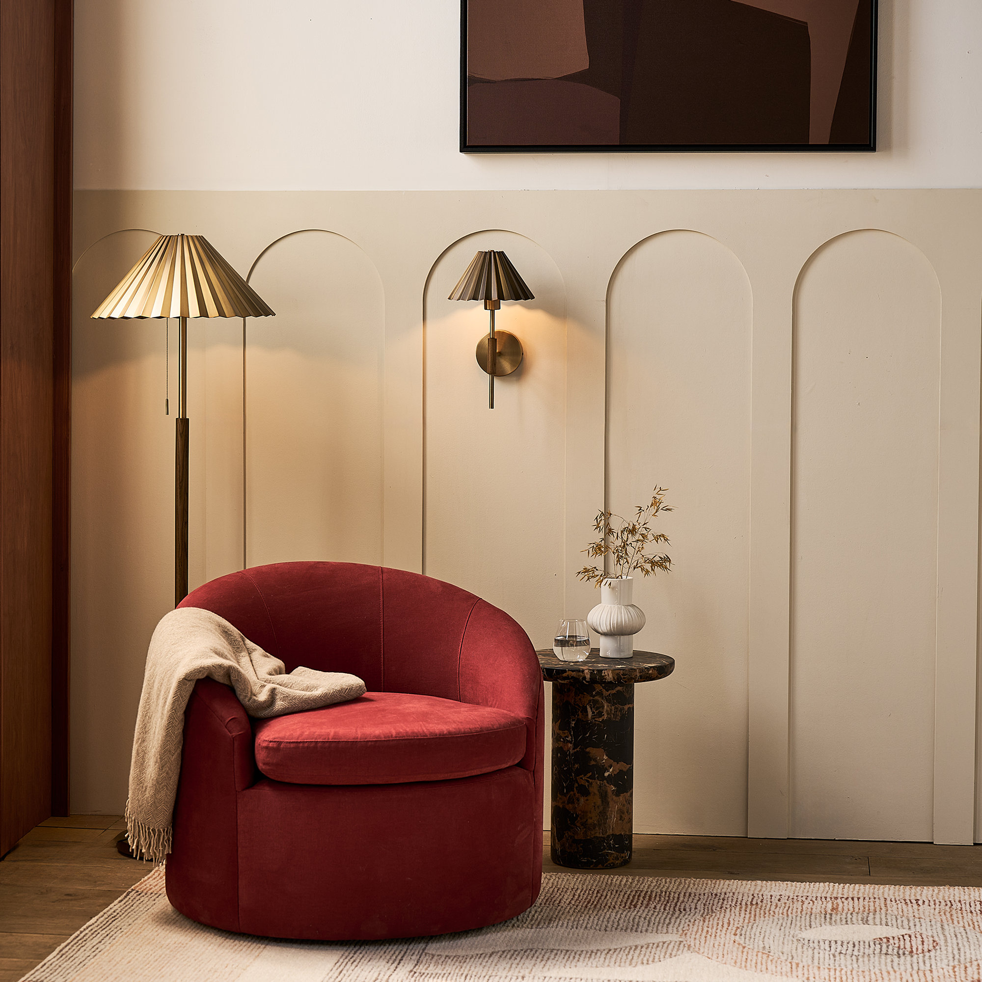 Wycombe Umbrella Pleated Floor Lamp in Brass
