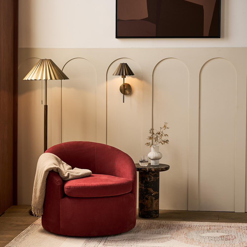 Wycombe Umbrella Pleated Floor Lamp in Brass