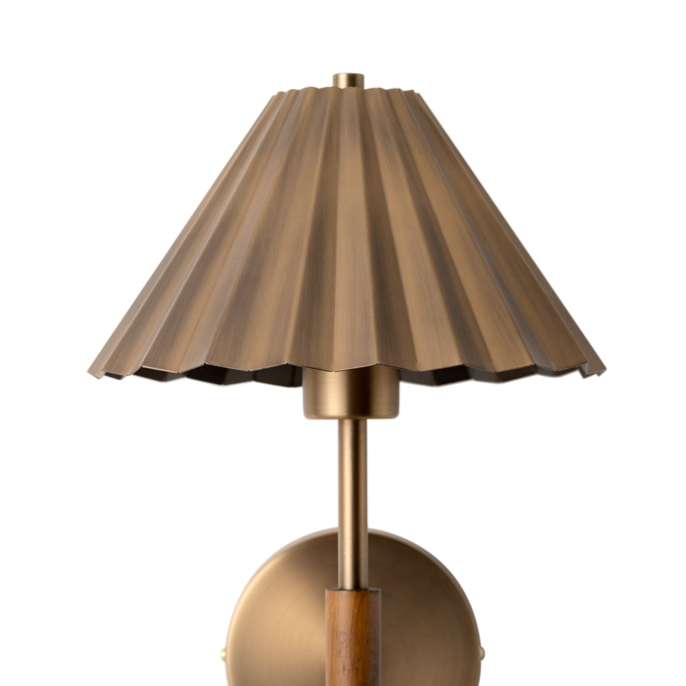 Wycombe Umbrella Pleated Wall Light in Brass close up of the shade