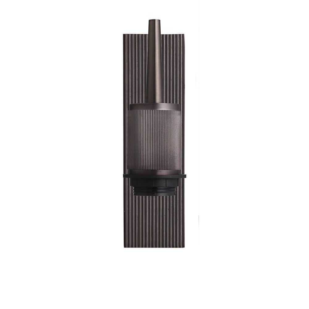 Wall light with a bronze finish shown from a front view, highlighting ribbed details without a lampshade