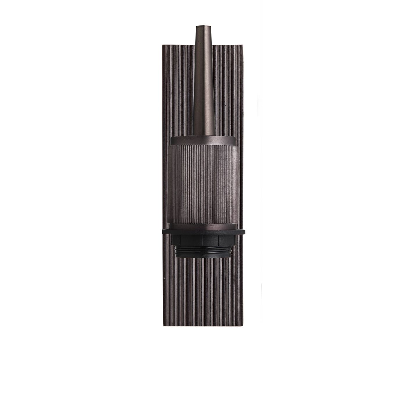 Wall light with a bronze finish shown from a front view, highlighting ribbed details without a lampshade