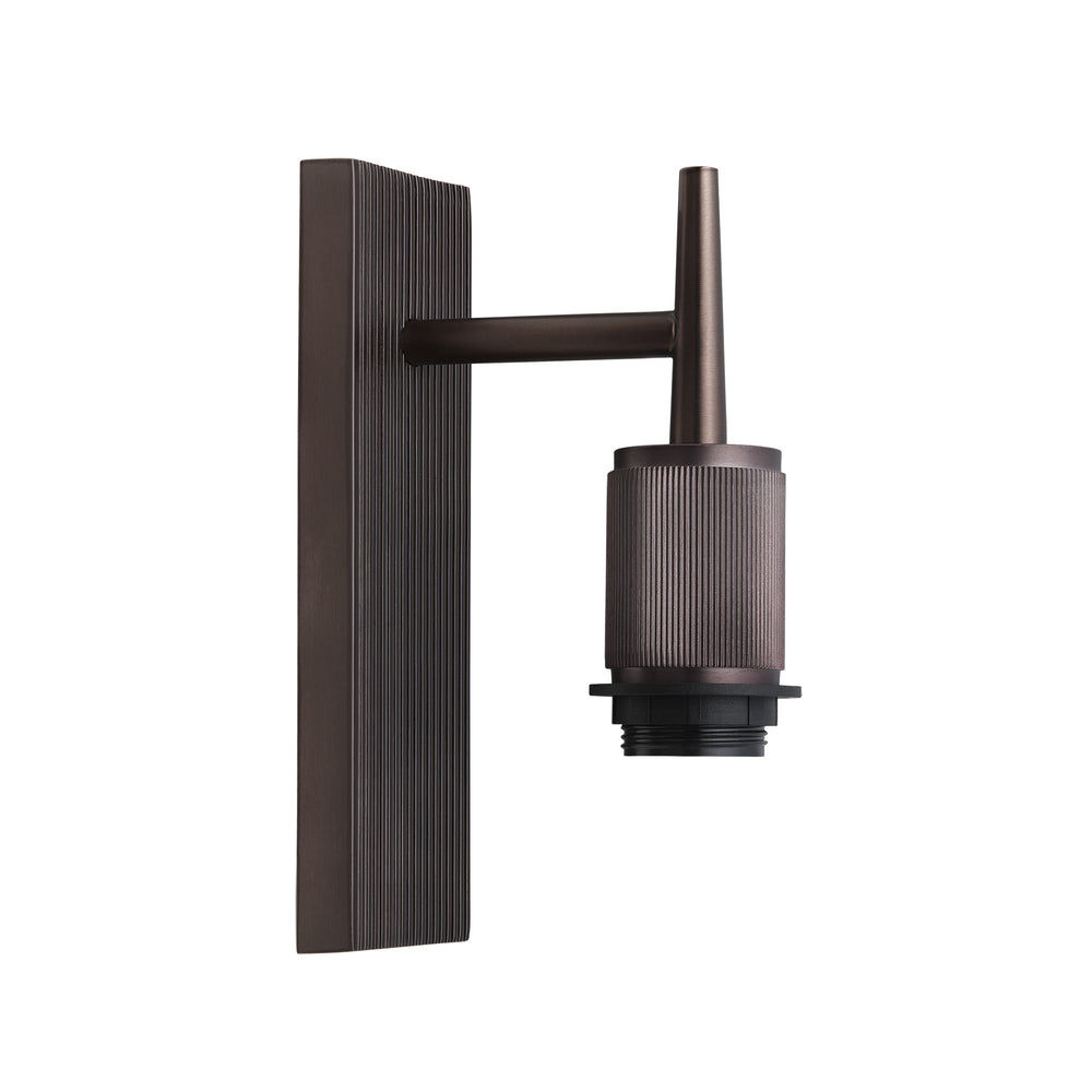 Wall light with a bronze finish shown from an angled view, highlighting ribbed details without a lampshade