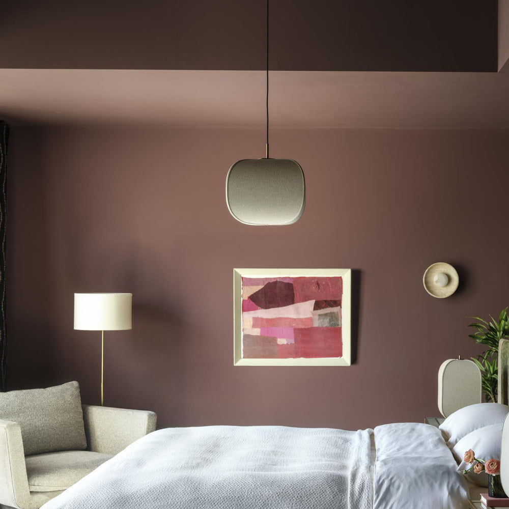 Bloxham Square Pendant Light in Natural fabric finish in a bedroom setting