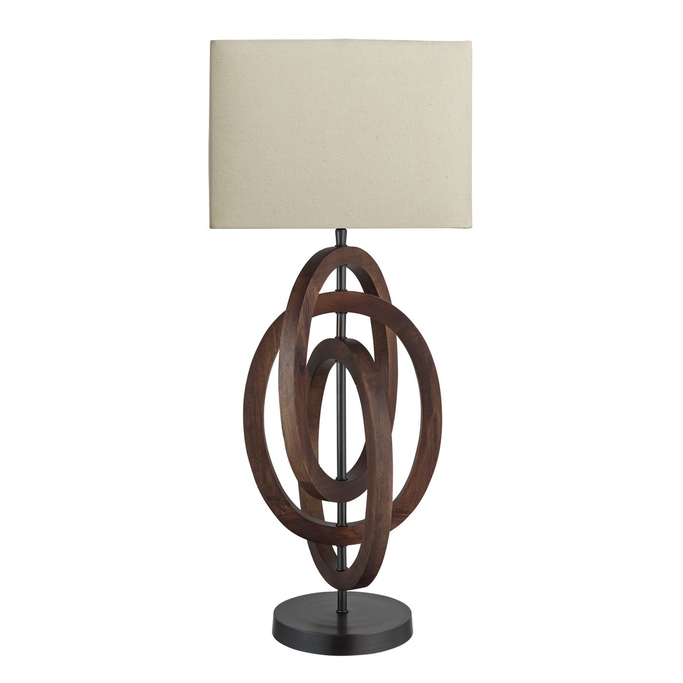 Wooden Geometric Circle Table Lamp - Walnut