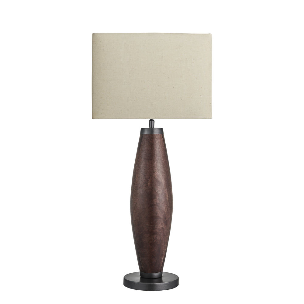 Wooden Geometric Pillar Table Lamp - Walnut