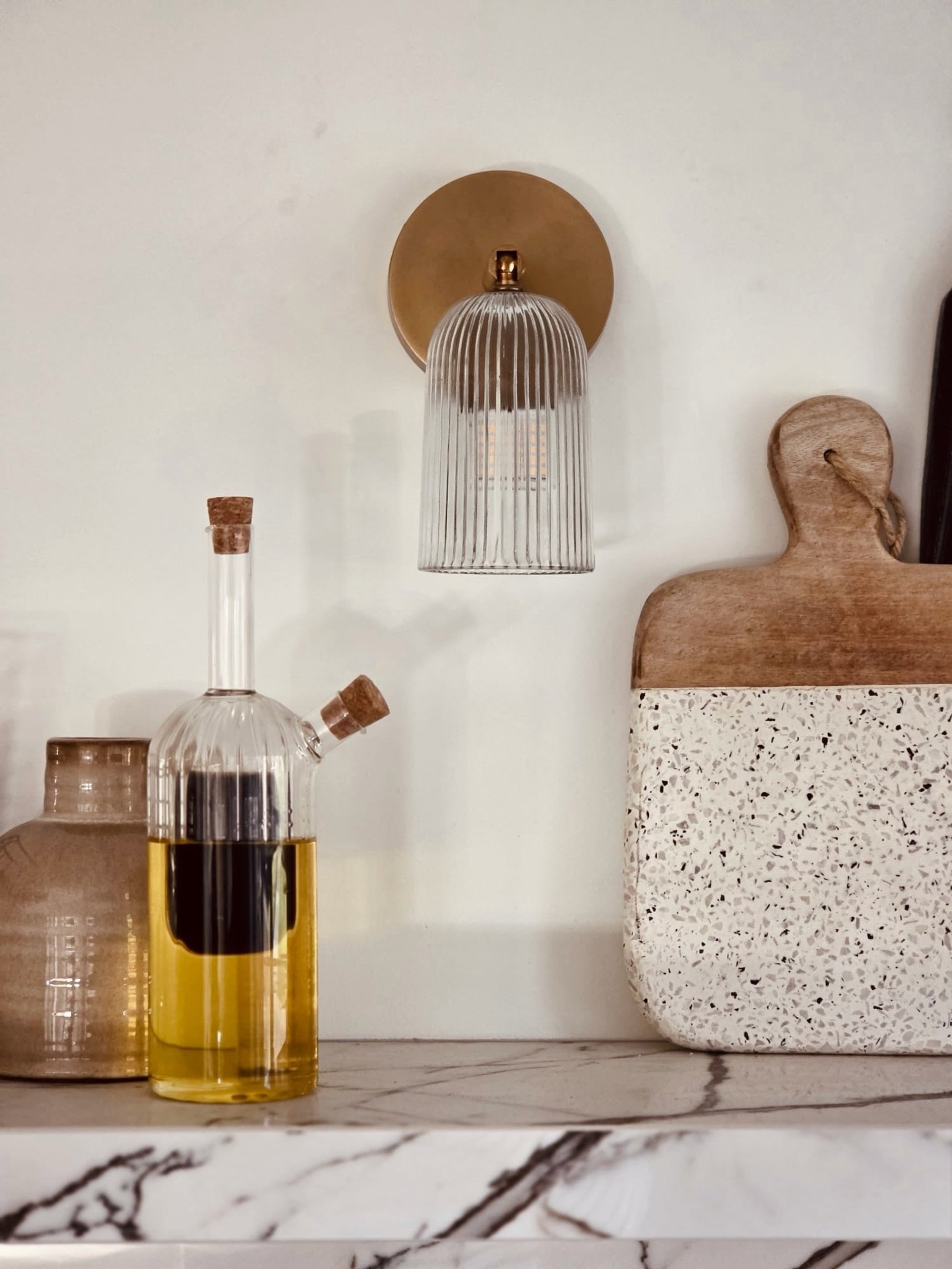 Ribbed Glass Spot Light with Brass Wall Holder