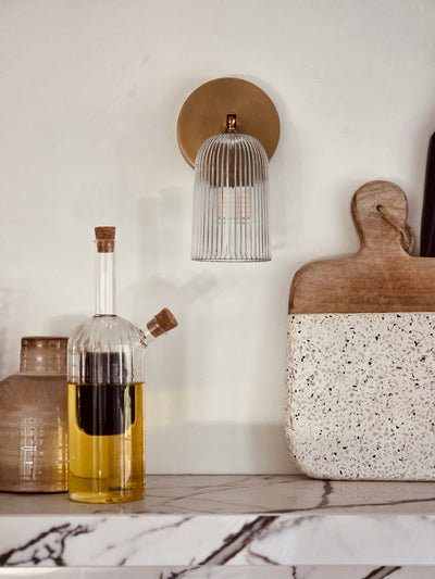 Ribbed Glass Spotlight - Single - Brass - Low Ceiling Semi-Flush Mount Lights - Industville Lighting UK