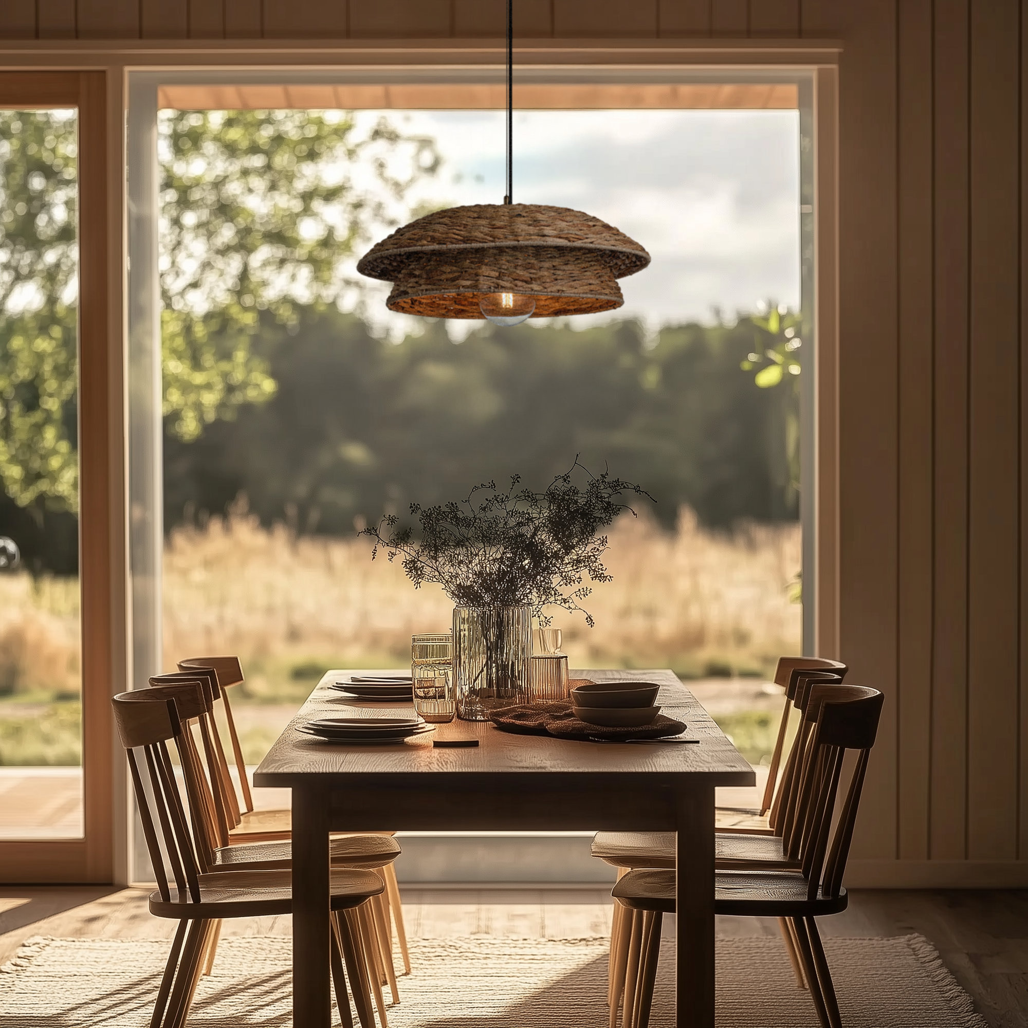 Natural Sea Grass Layered Giant Pendant  Light, SKU - SGR-LYGP24-N