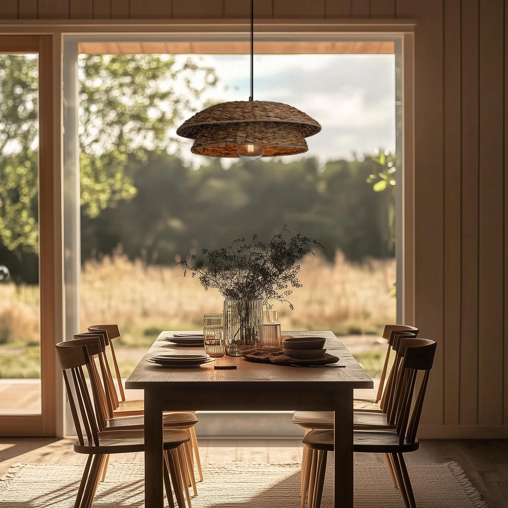 Natural Sea Grass Layered Giant Pendant  Light, SKU - SGR-LYGP24-N