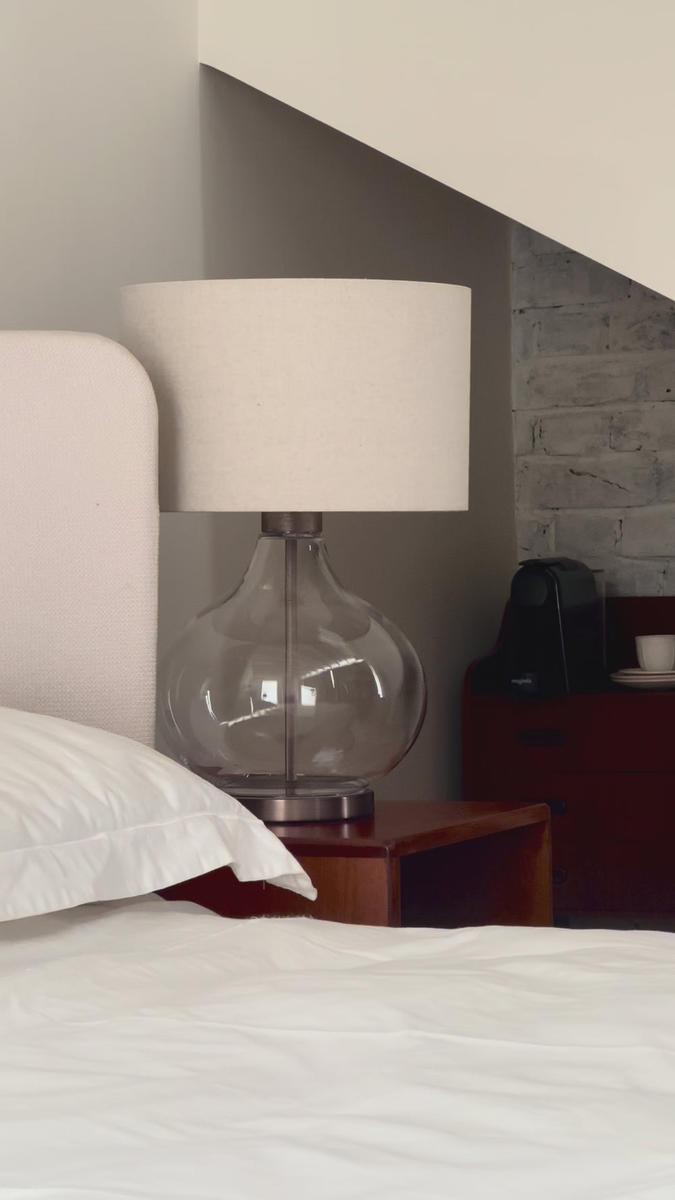 Knurled Glass Drop Table Lamp in Bronze, lit up