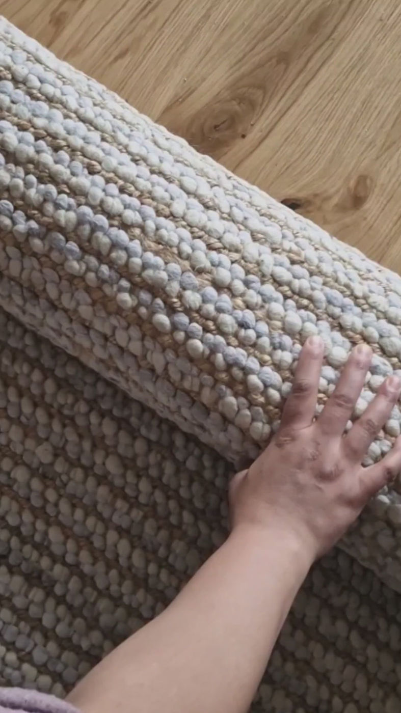 Petton Hand Woven Jute & Wool Rug in Natural & Cream with Measurements 170 x 240 cm, Product Code RG-11-HWJW-N-CR-L