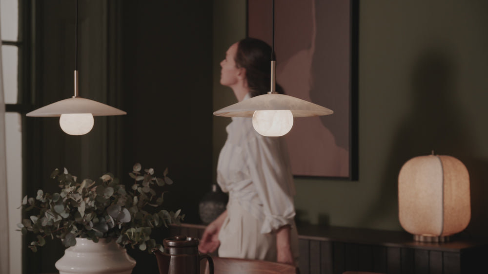 Alabaster Slope Pendant Light - 12 Inch - Brass