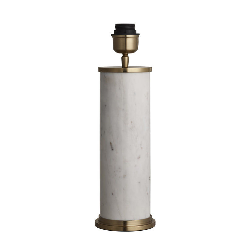 Marble Pillar Cylinder Table Lamp - White with Brass - Base Only Industville MA-PIL-CYTL-W-B-BO
