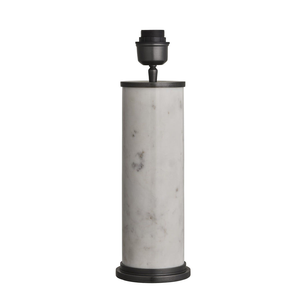 Marble Pillar Cylinder Table Lamp - White with Pewter - Base Only Industville MA-PIL-CYTL-W-P-BO
