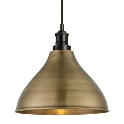 Brooklyn Cone Pendant in 12 Inch in Brass with Black Pendant Holder, Product Code BR-CP12-B-BKH