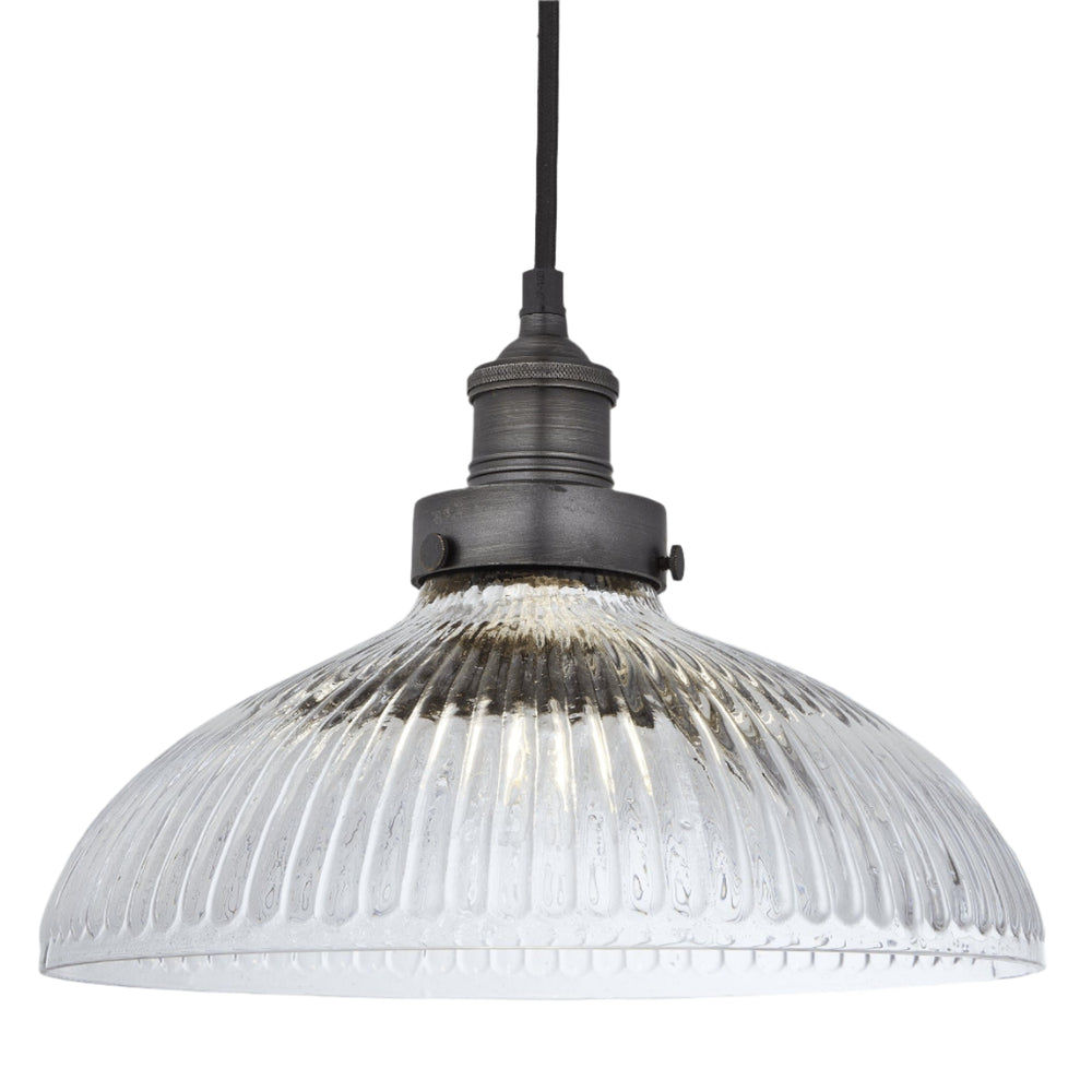 Brooklyn Glass Dome Pendant Light in 12 Inch with Pewter Holder, Industville BR-GLDP12-PH