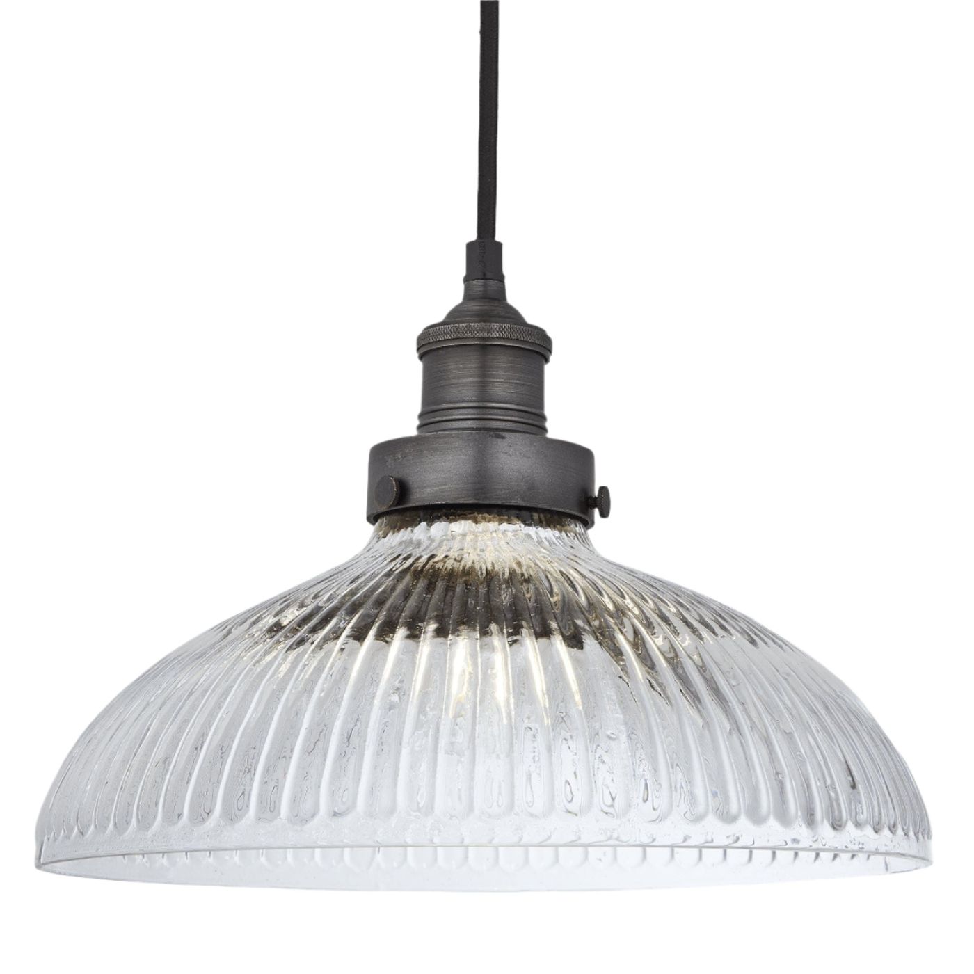 Brooklyn Glass Dome Pendant Light in 12 Inch with Pewter Holder, Industville BR-GLDP12-PH