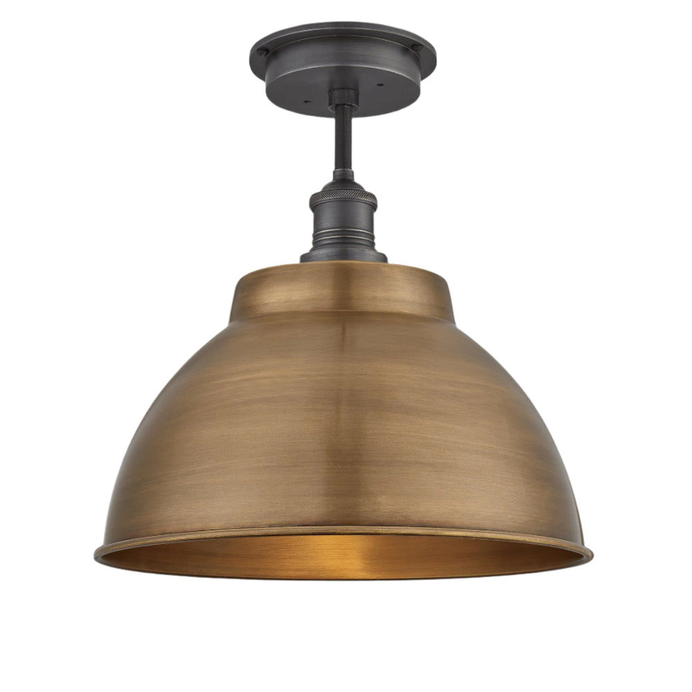 Brass with Pewter Holder Brooklyn Outdoor & Bathroom Dome Flush Mount - 13 Inch - BR-IP65-DFM13-B-PH