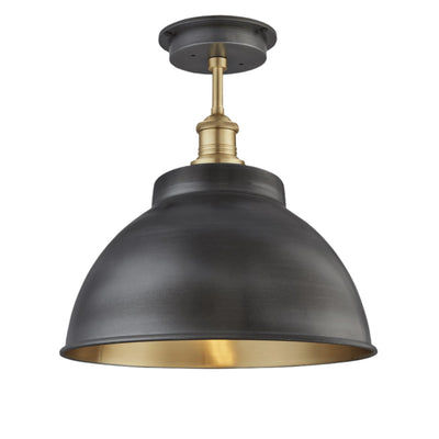 Pewter & Brass with Brass Holder Brooklyn Outdoor & Bathroom Dome Flush Mount - 13 Inch - BR-IP65-DFM13-BP-BH