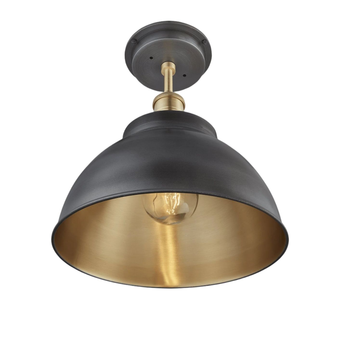 Pewter & Brass with Brass Holder Brooklyn Outdoor & Bathroom Dome Flush Mount - 13 Inch - BR-IP65-DFM13-BP-BH