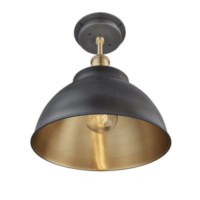 Pewter & Brass with Brass Holder Brooklyn Outdoor & Bathroom Dome Flush Mount - 13 Inch - BR-IP65-DFM13-BP-BH