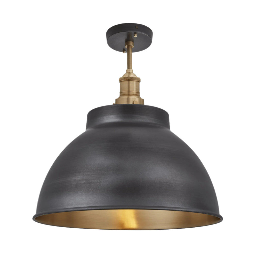 Pewter and Brass with Brass Holder Brooklyn Dome Flush Mount - 13 Inch - Industville BR-DFM13-BP-BH