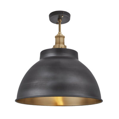 Pewter and Brass with Brass Holder Brooklyn Dome Flush Mount - 13 Inch - Industville BR-DFM13-BP-BH