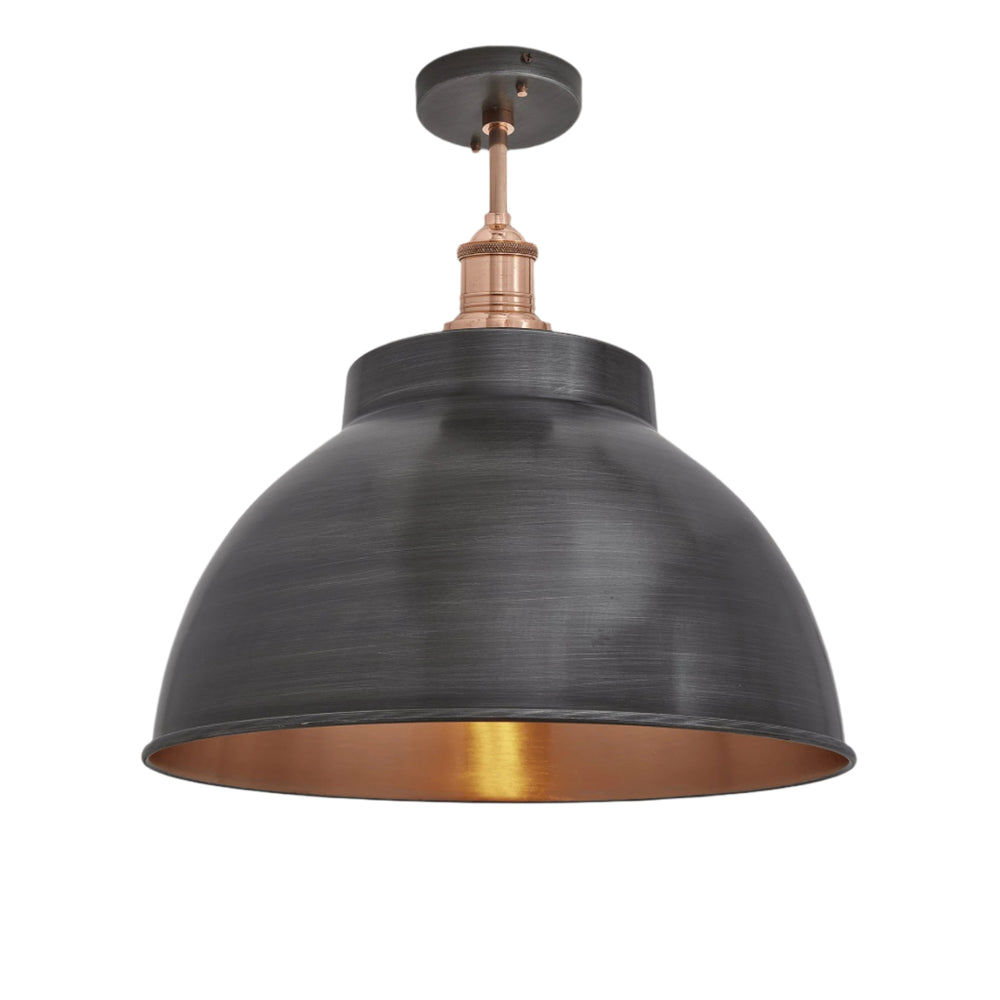 Pewter and Copper with Copper Holder Brooklyn Dome Flush Mount - 13 Inch - Industville BR-DFM13-CP-CH