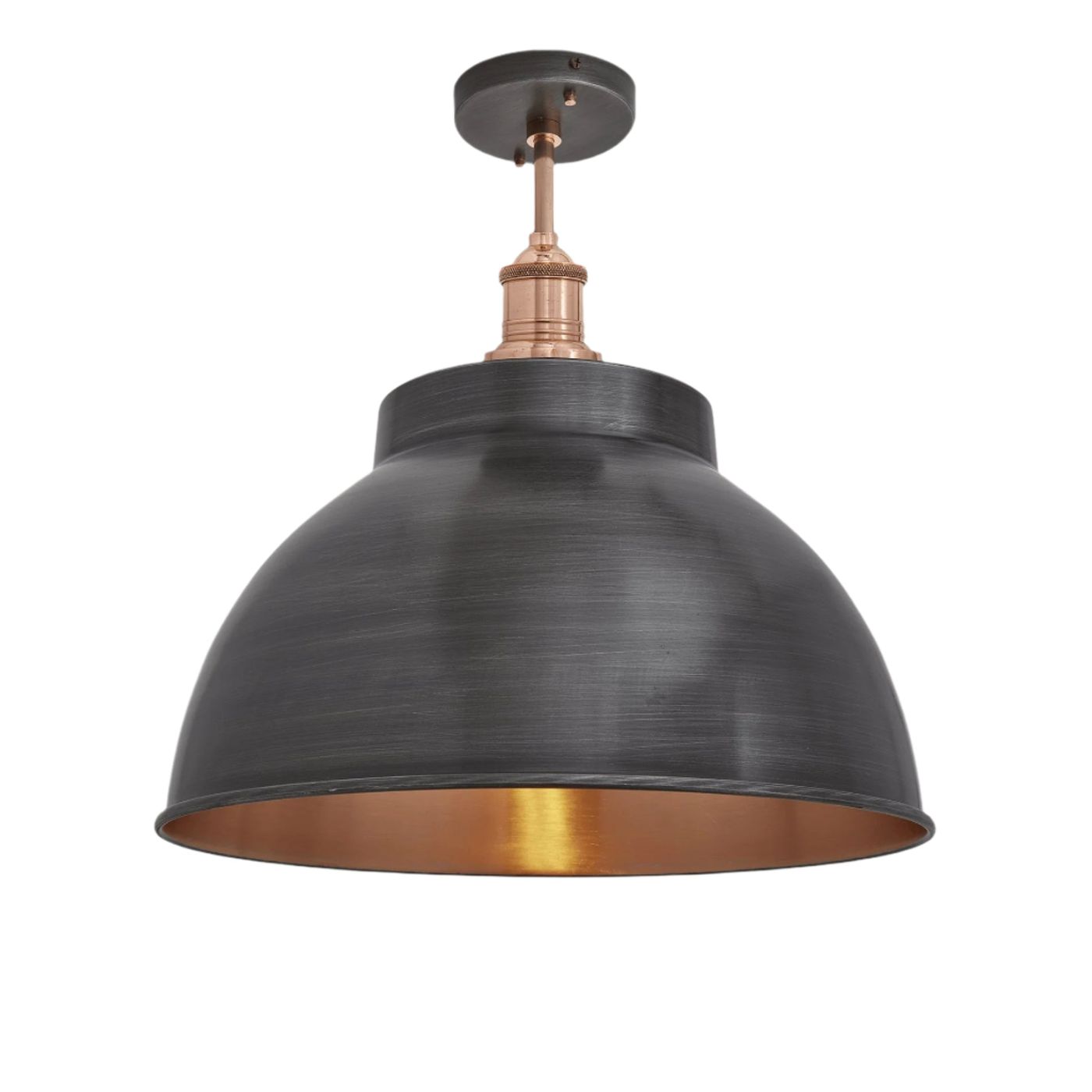 Pewter and Copper with Copper Holder Brooklyn Dome Flush Mount - 13 Inch - Industville BR-DFM13-CP-CH
