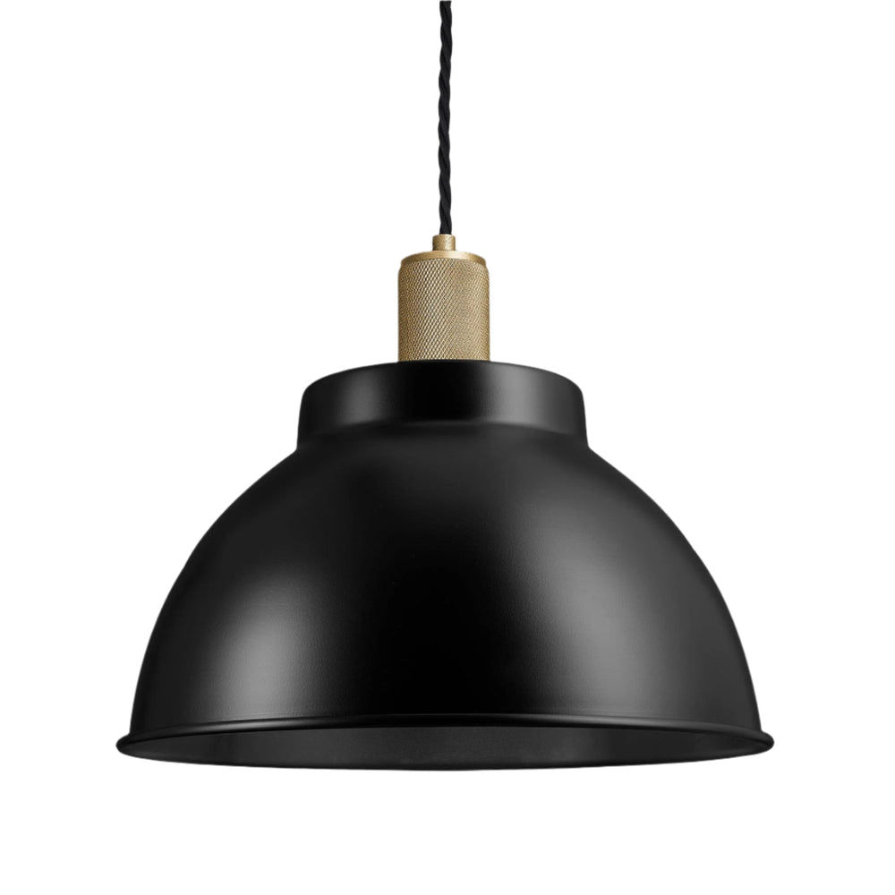 Black with Brass Holder Knurled Dome Pendant - 13 Inch -  Industville KN-DP13-BK-BH