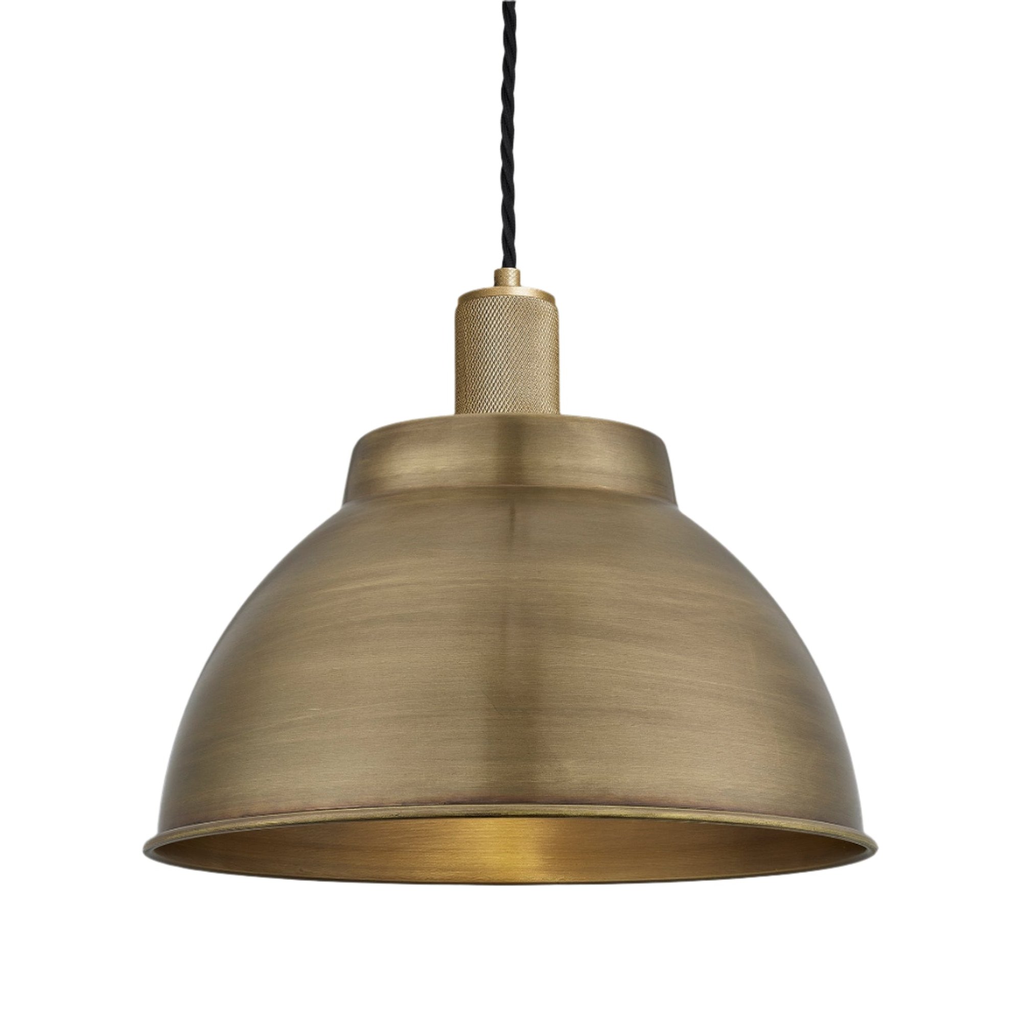 Brass with Brass Holder Knurled Dome Pendant - 13 Inch -  Industville KN-DP13-B-BH