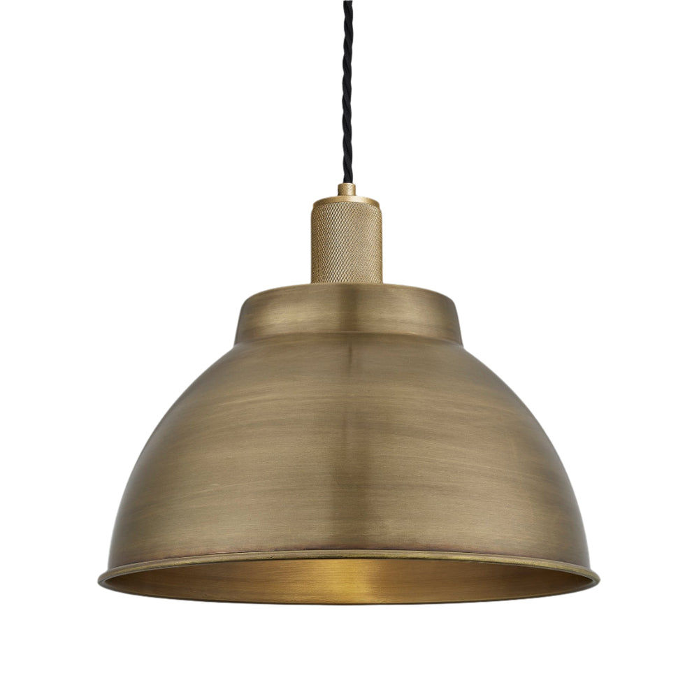 Brass with Brass Holder Knurled Dome Pendant - 13 Inch -  Industville KN-DP13-B-BH