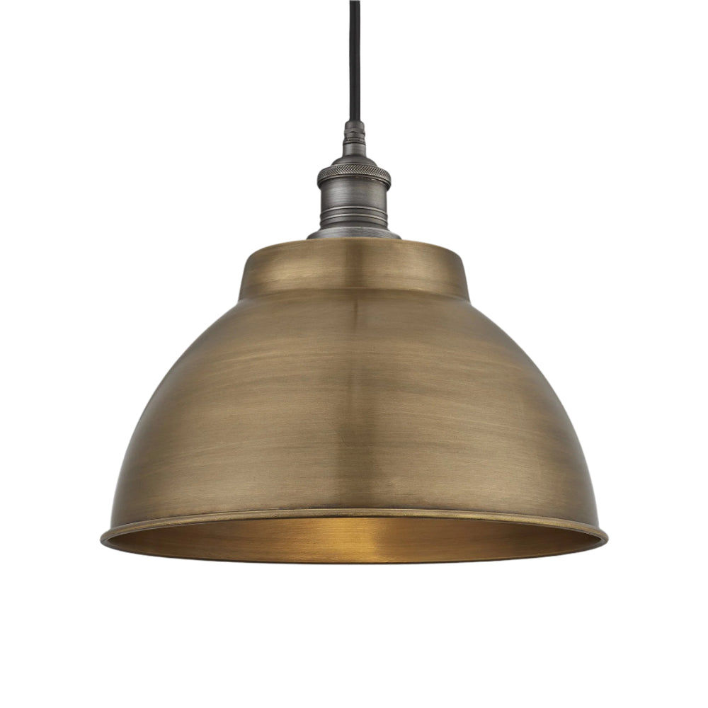 Brass with Pewter Holder Brooklyn Outdoor & Bathroom Dome Pendant - 13 Inch - BR-IP65-DP13-B-PH