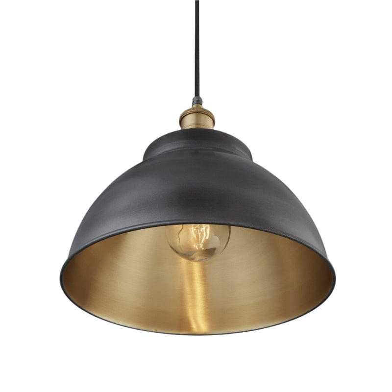 Pewter & Brass with Brass Holder Brooklyn Outdoor & Bathroom Dome Pendant - 13 Inch - BR-IP65-DP13-BP-BH