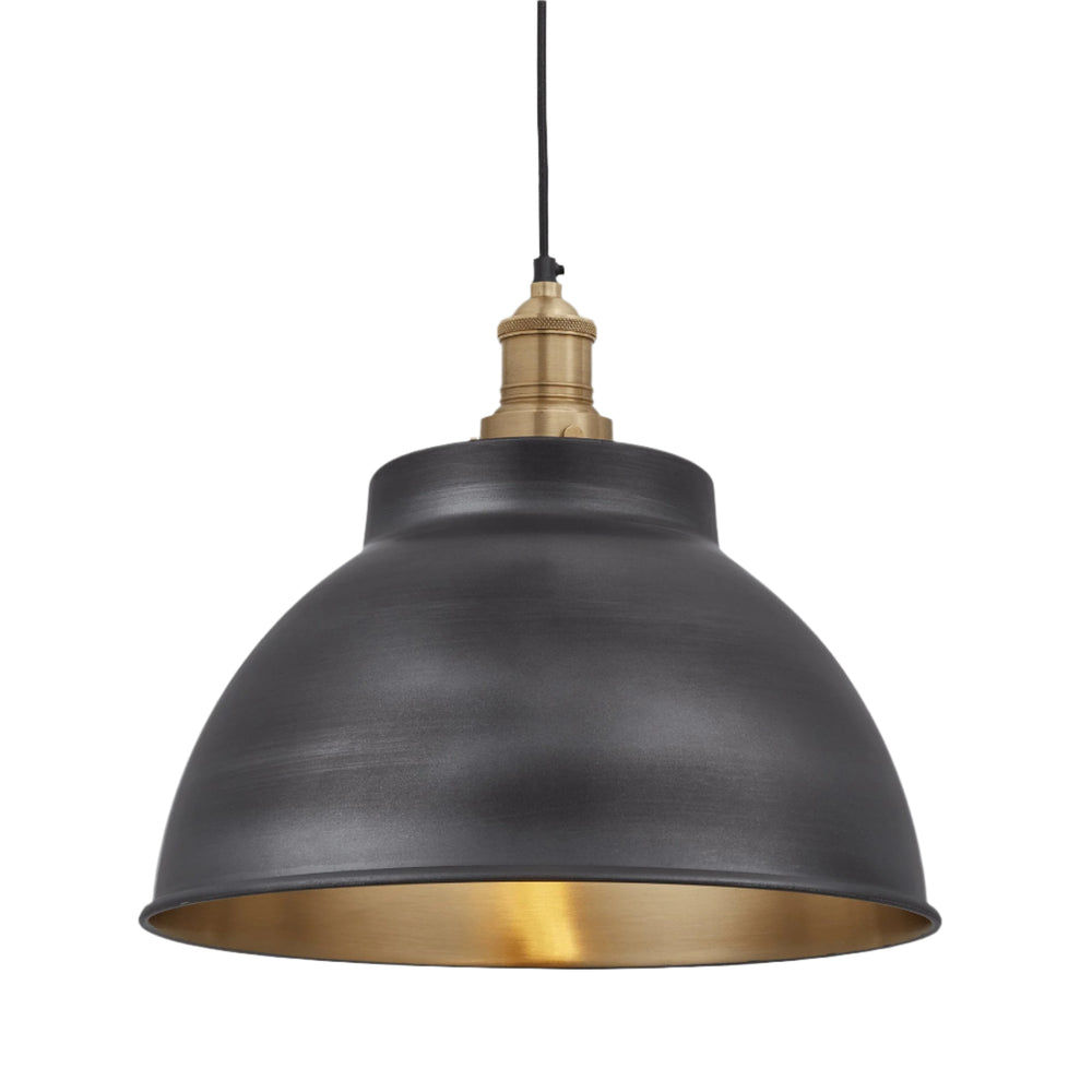 Pewter and Brass with Brass Holder Brooklyn Dome Pendant - 13 Inch - Industville BR-DP13-BP-BH