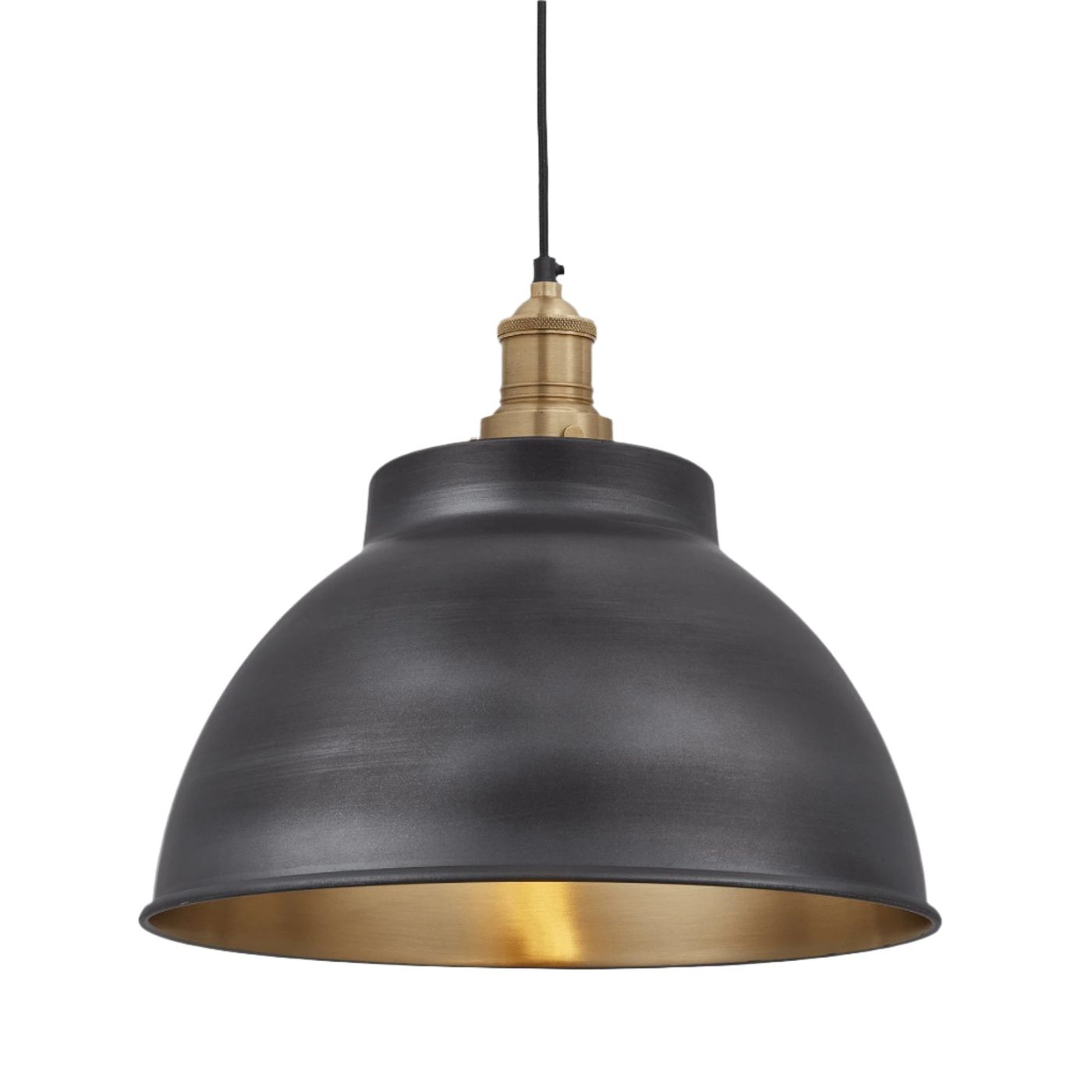 Pewter and Brass with Brass Holder Brooklyn Dome Pendant - 13 Inch - Industville BR-DP13-BP-BH