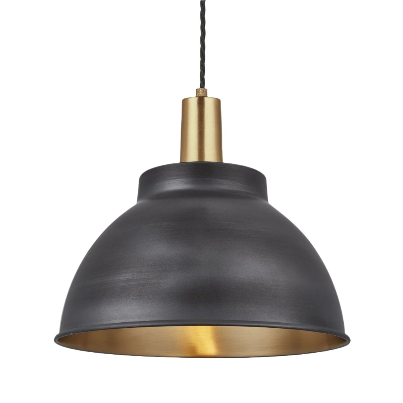 Pewter and  Brass Sleek Dome Pendant in 13 Inch with Brass Holder - Product Code SL-DP13-BP-BH