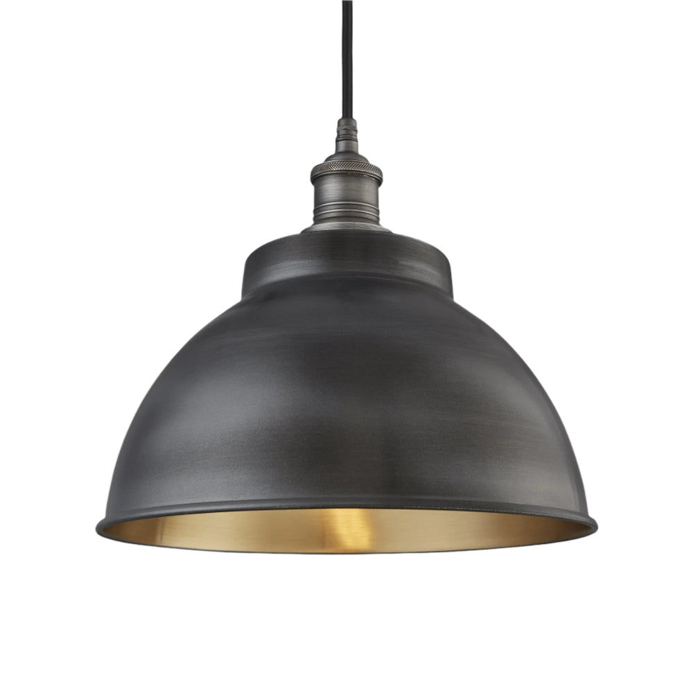 Pewter & Brass with Pewter Holder Brooklyn Outdoor & Bathroom Dome Pendant - 13 Inch - BR-IP65-DP13-BP-PH - globe