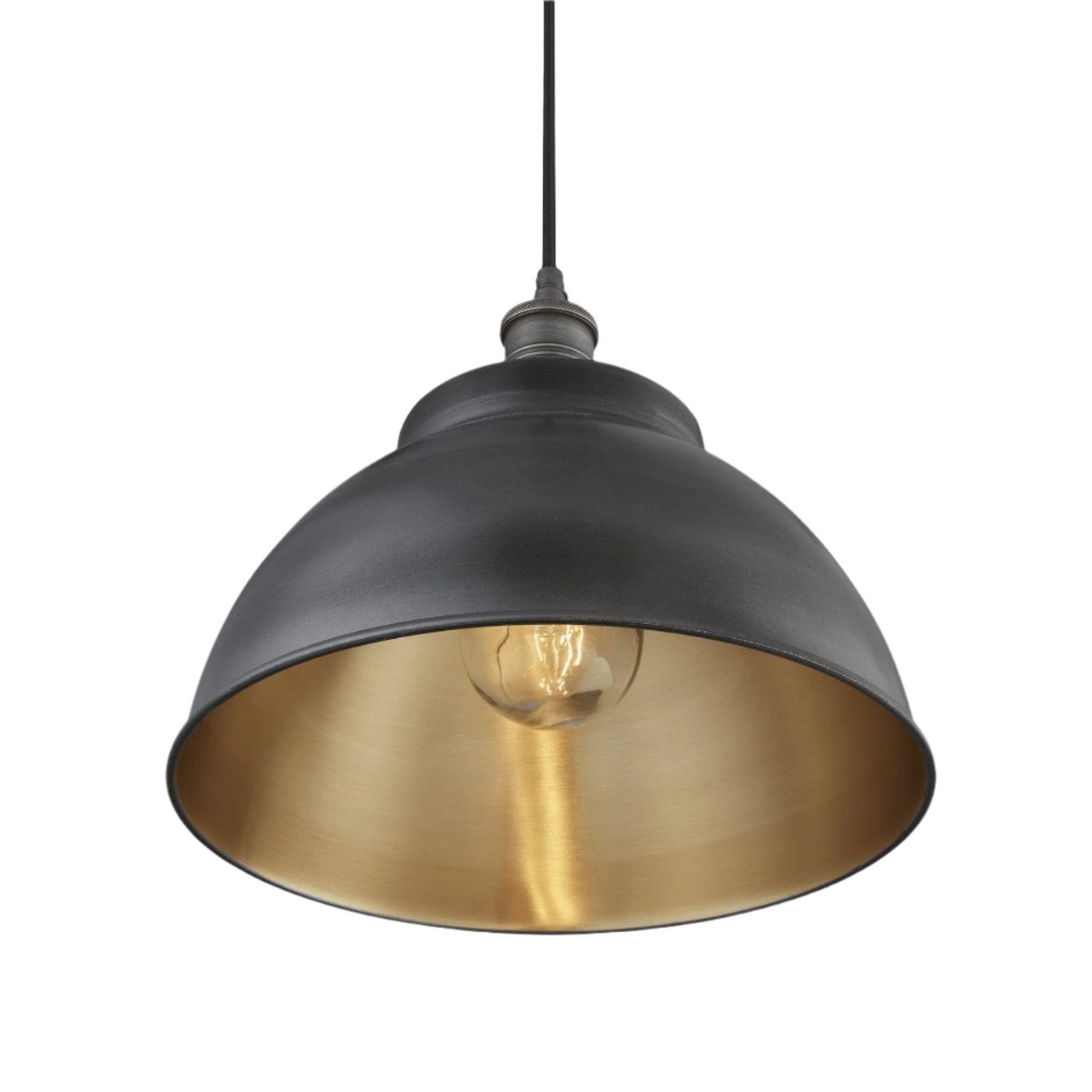 Pewter & Brass with Pewter Holder Brooklyn Outdoor & Bathroom Dome Pendant - 13 Inch - BR-IP65-DP13-BP-PH