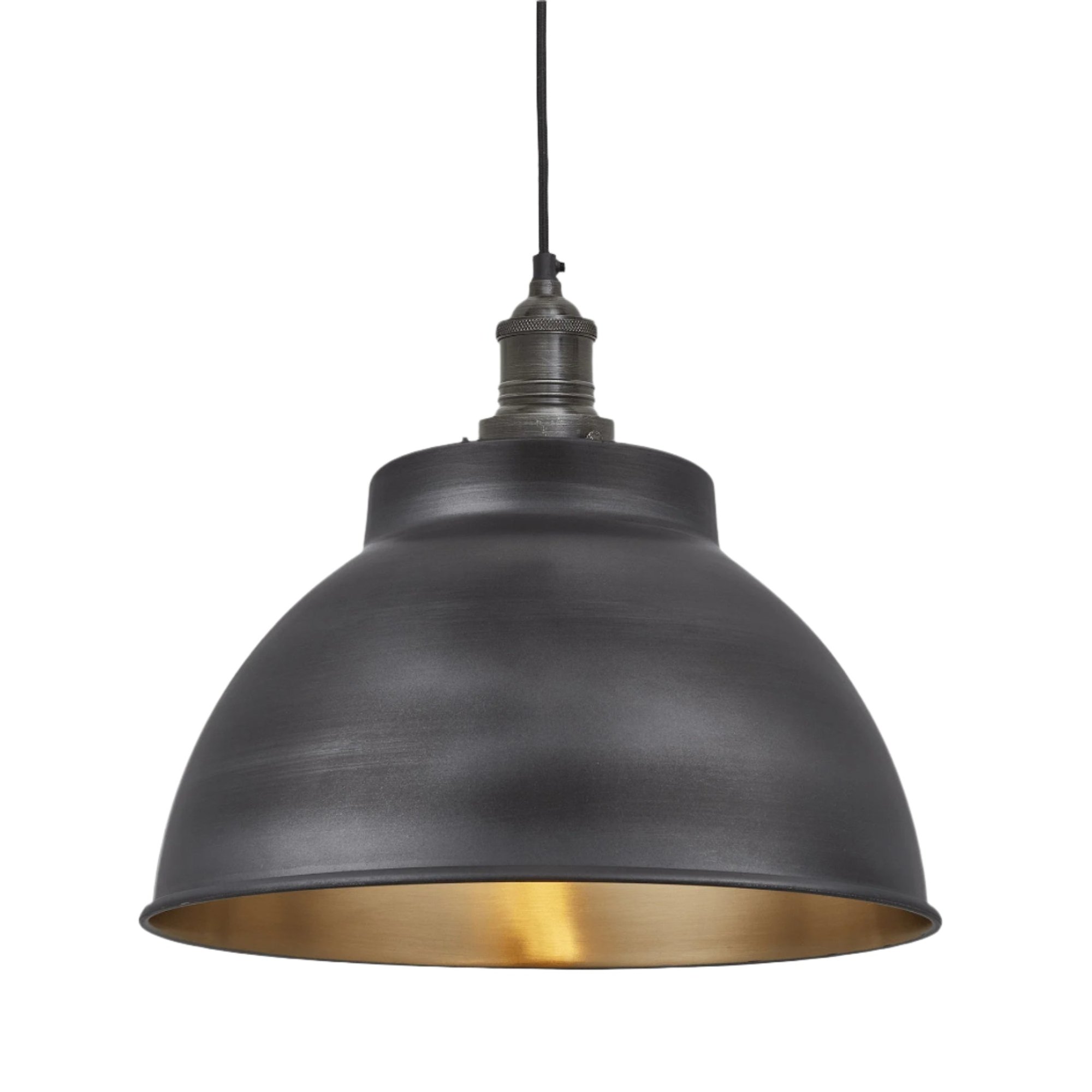 Pewter and Brass with Brass Holder Brooklyn Dome Pendant - 13 Inch - Industville BR-DP13-BP-BH